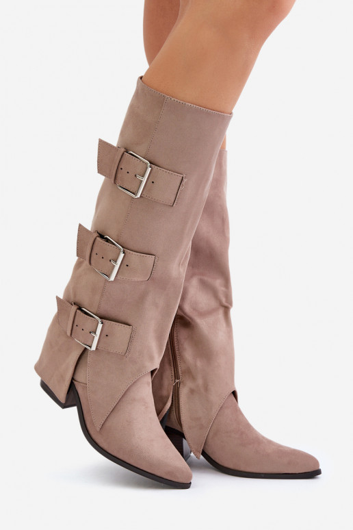 Stiefel mit Absätzen Z INyZuiniętą CholeZuką I mit Schnallenmi Beige Vamissa