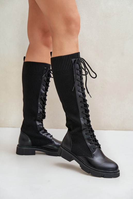 avec des lacets bottes Avec dessus flexible couleur noire Vamilena