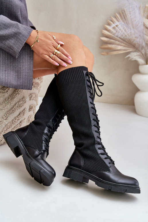 avec des lacets bottes Avec dessus flexible couleur noire Vamilena
