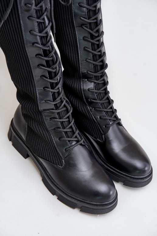 avec des lacets bottes Avec dessus flexible couleur noire Vamilena