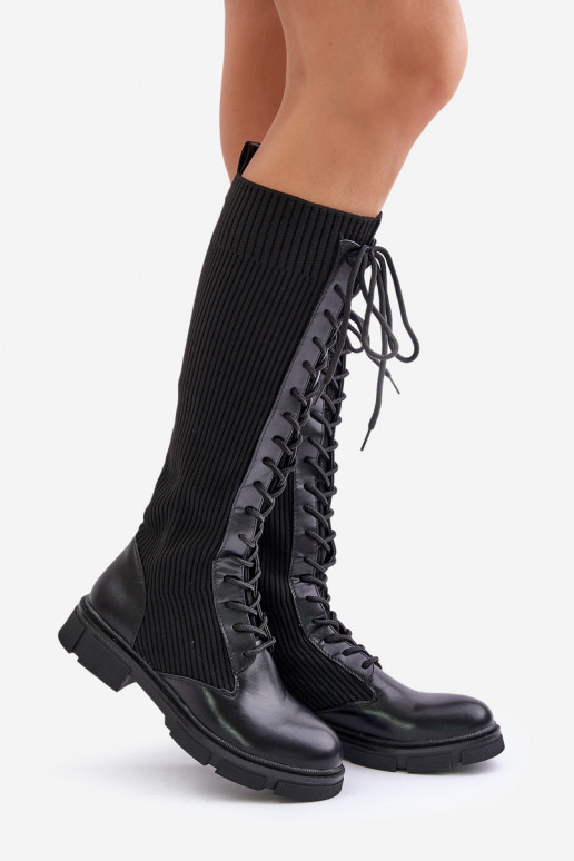 avec des lacets bottes Avec dessus flexible couleur noire Vamilena
