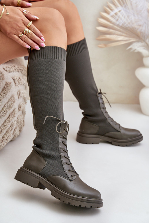 Ein überzeugendes Stilvollll Stiefel Ze SkarpetkoZuą CholeZuką Khaki-Farbe-Farbe Iranel Ein überzeugendes Stilvollll Stiefel Ze SkarpetkoZuą CholeZuką Khaki-Farbe-Farbe Iranel