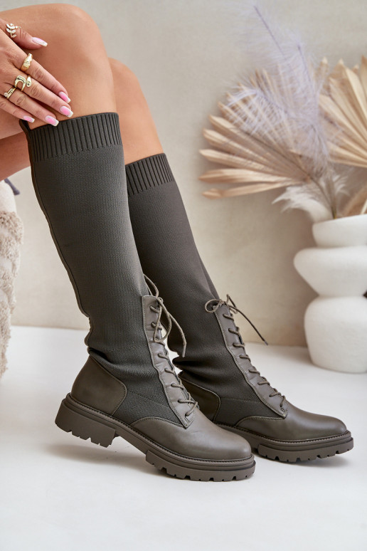 Ein überzeugendes Stilvollll Stiefel Ze SkarpetkoZuą CholeZuką Khaki-Farbe-Farbe Iranel Ein überzeugendes Stilvollll Stiefel Ze SkarpetkoZuą CholeZuką Khaki-Farbe-Farbe Iranel