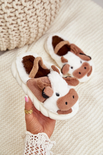 Kinderen met bont Slippers Met Thema KroIny bruine kleur Tamorrin