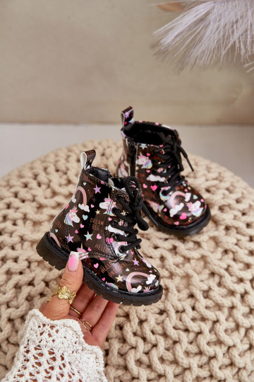 Chaussures chaudes pour enfants avec fermetures éclair Licornes couleur noire Tiptop