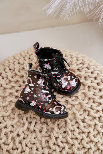 Chaussures chaudes pour enfants avec fermetures éclair Licornes couleur noire Tiptop 2