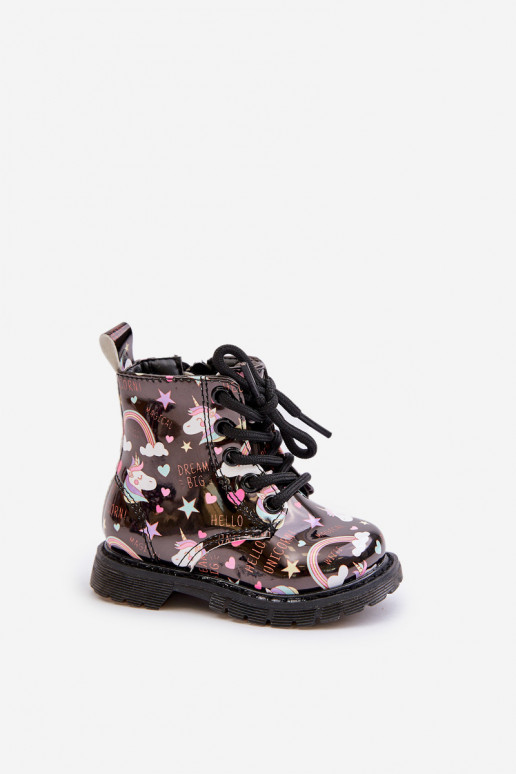 Chaussures chaudes pour enfants avec fermetures éclair Licornes couleur noire Tiptop