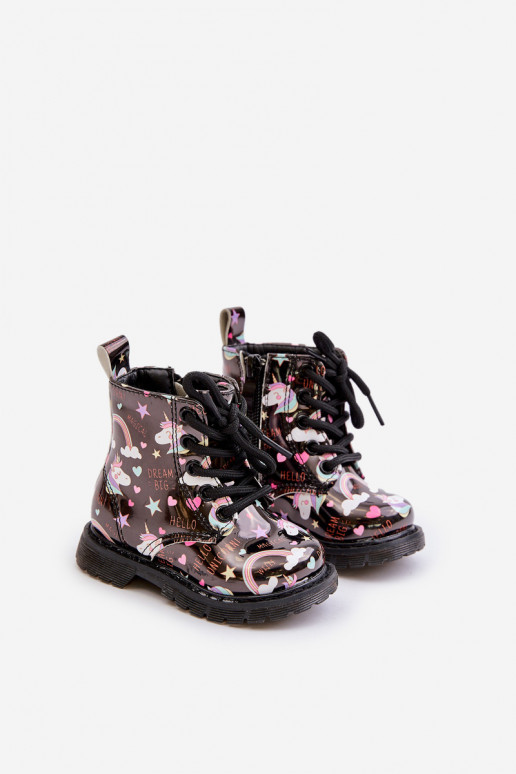 Chaussures chaudes pour enfants avec fermetures éclair Licornes couleur noire Tiptop