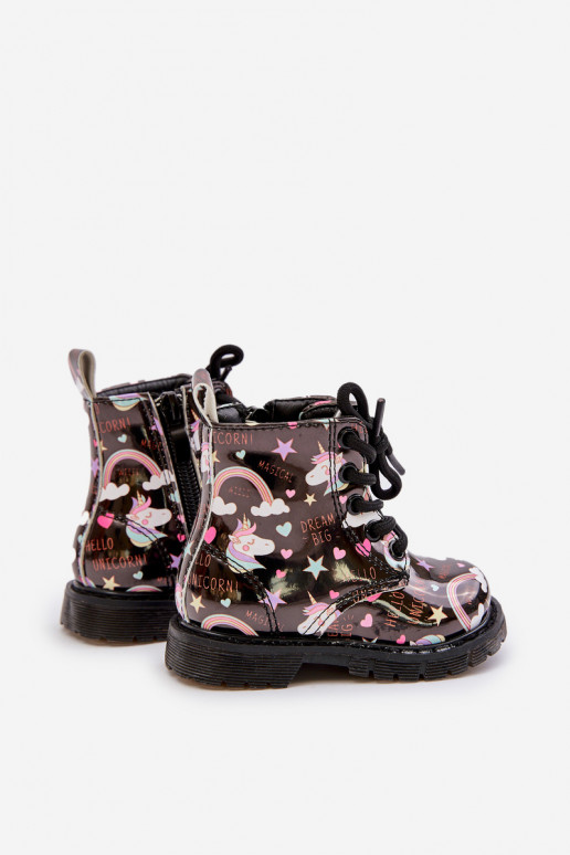 Chaussures chaudes pour enfants avec fermetures éclair Licornes couleur noire Tiptop