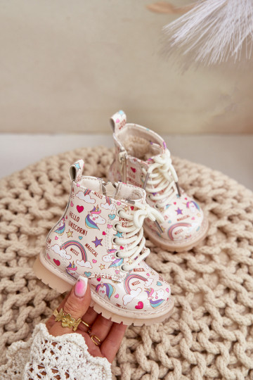 INarme kinderschoenen met ritssluitingen Eenhoorns beige Tiptop
