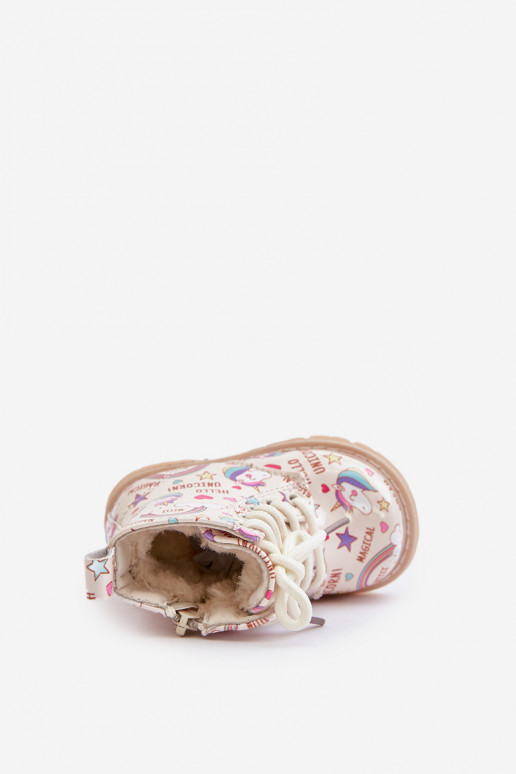 Chaussures chaudes pour enfants avec fermetures éclair Licornes beige Tiptop