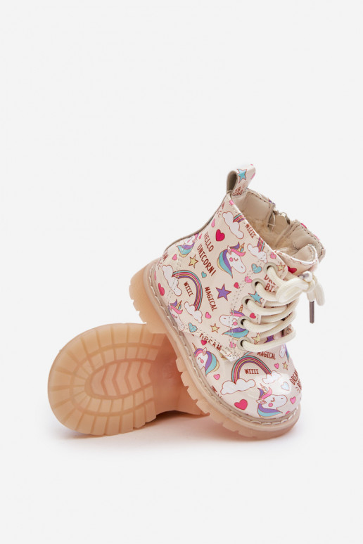 INarme kinderschoenen met ritssluitingen Eenhoorns beige Tiptop