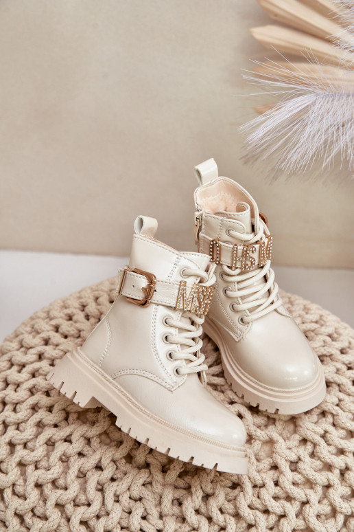 Bottes Puéril avec effet vernis réchauffer avec des talons décorés beige Gilian Bottes Puéril avec effet vernis réchauffer avec des talons décorés beige Gilian