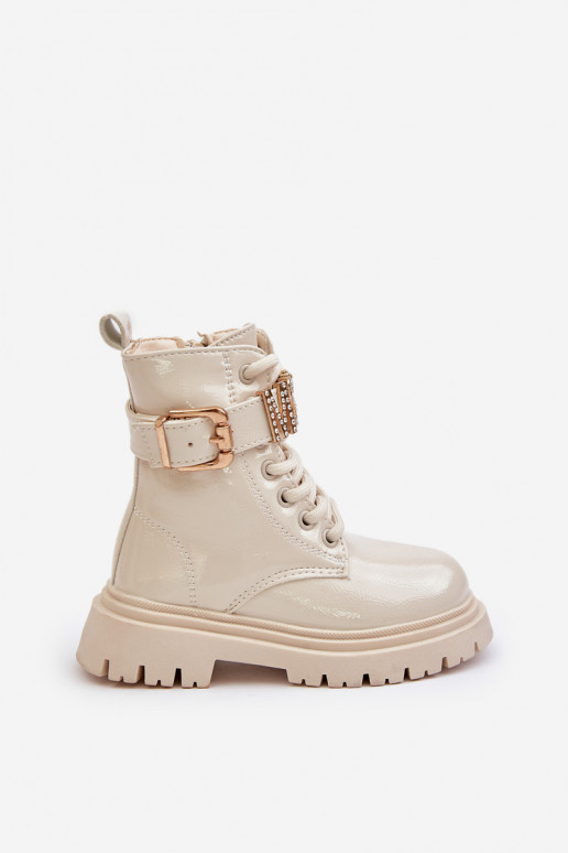 Bottes Puéril avec effet vernis réchauffer avec des talons décorés beige Gilian Bottes Puéril avec effet vernis réchauffer avec des talons décorés beige Gilian