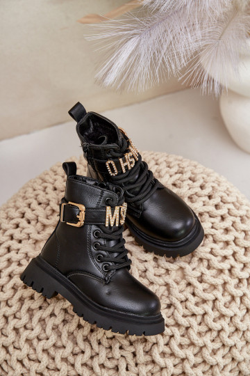 Stiefel Kindisch Eko Haut sich Zuarm laufen mit verzierten Absätzen schZuarze Farbe Gilian 2