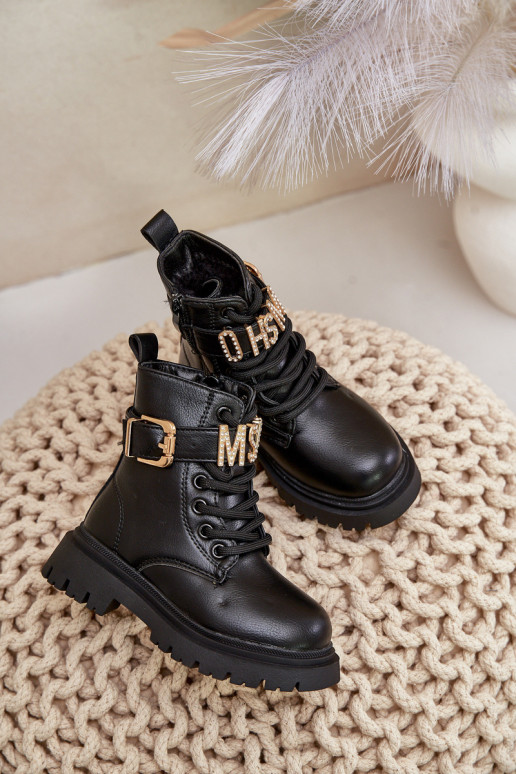 Bottes Puéril Eko Peau réchauffer avec des talons décorés couleur noire Gilian