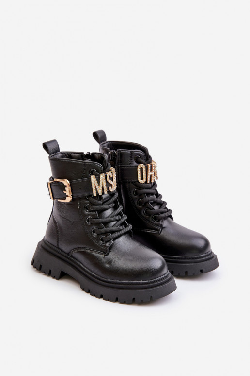 Bottes Puéril Eko Peau réchauffer avec des talons décorés couleur noire Gilian