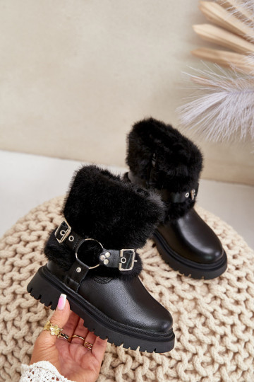 Eko Peau Bottes Puéril avec un manteau de fourrure I avec bouclesmi couleur noire Cartemes