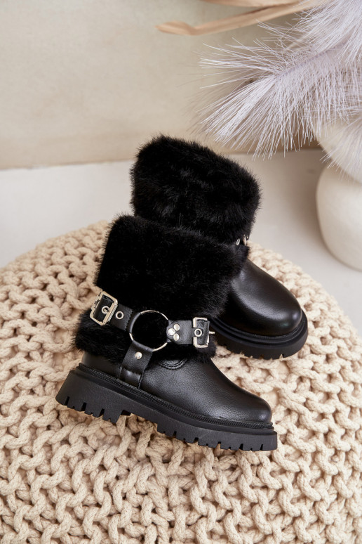 Eko Peau Bottes Puéril avec un manteau de fourrure I avec bouclesmi couleur noire Cartemes