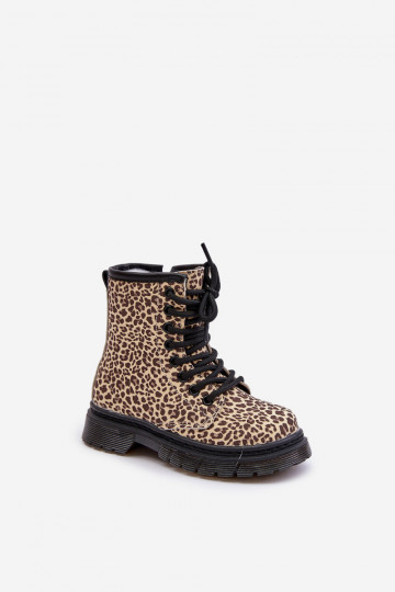 sich Zuarm laufen Stiefel Kindisch mit Leopardenfellmuster Beige Nelanna