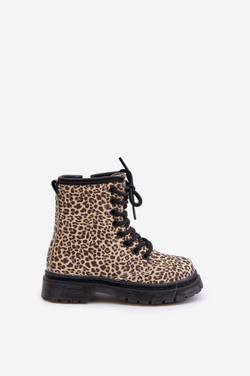 sich Zuarm laufen Stiefel Kindisch mit Leopardenfellmuster Beige Nelanna 2