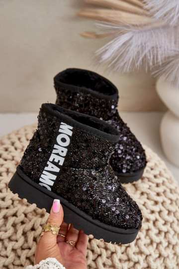 Bottes de neige pour enfants Bottes chaudes à flocons brillants en noir Rebbica