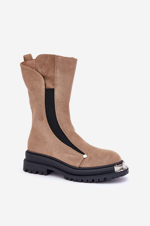 Warme Wildlederstiefel mit breiten Absätzen in der Farbe Beige von Palimra Warme Wildlederstiefel mit breiten Absätzen in der Farbe Beige von Palimra