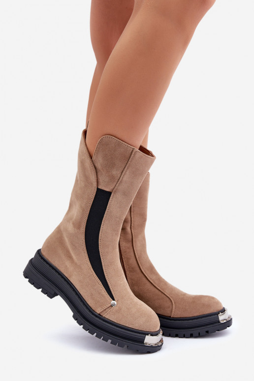 Warme Wildlederstiefel mit breiten Absätzen in der Farbe Beige von Palimra Warme Wildlederstiefel mit breiten Absätzen in der Farbe Beige von Palimra