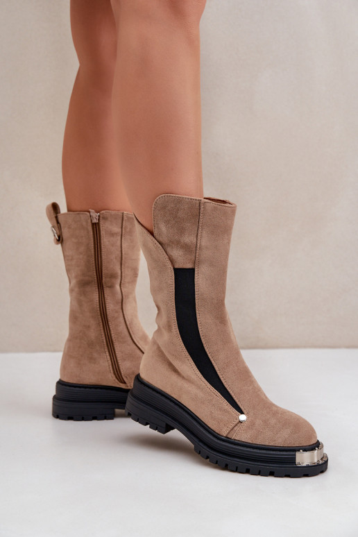 Warme Wildlederstiefel mit breiten Absätzen in der Farbe Beige von Palimra Warme Wildlederstiefel mit breiten Absätzen in der Farbe Beige von Palimra