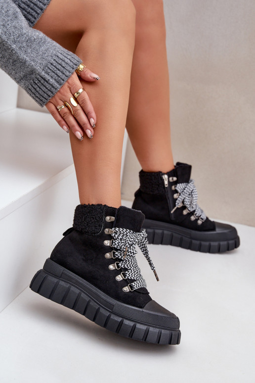 Gefütterte Damen-Plattformstiefel in Schwarz Alcyhen