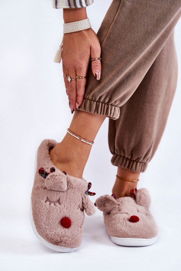 Mules femme Christmas avec fourrure et rennes, couleur sable Clarie