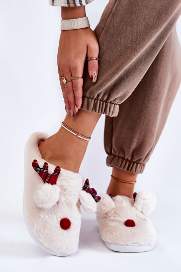 Dames Kerstmis met bont slippers met herten crème kleuren Clarie