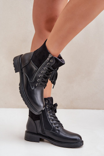 réchauffer Bottes avec des talons larges Eko Peau couleur noire Activéoise