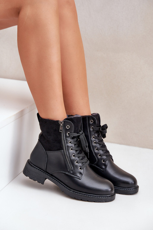 réchauffer Bottes avec des talons larges Eko Peau couleur noire Activéoise