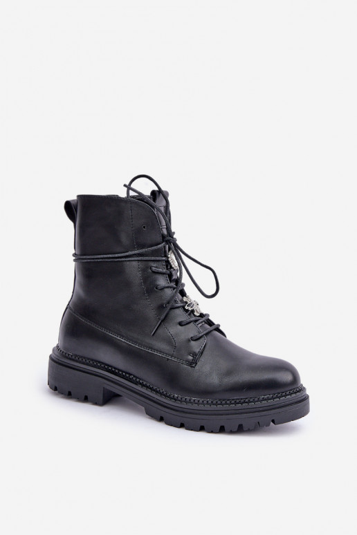 Wärmende Ankle Boots mit Schnallen und Schnürsenkeln in Schwarz Irivina