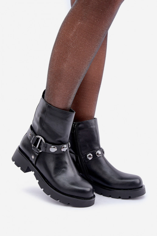 Bottes avec des talons larges réchauffer avec des sangles couleur noire Felilania