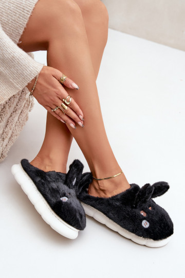 avec un manteau de fourrure Chaussons Avec un thème Króliczka couleur noire Activétasha