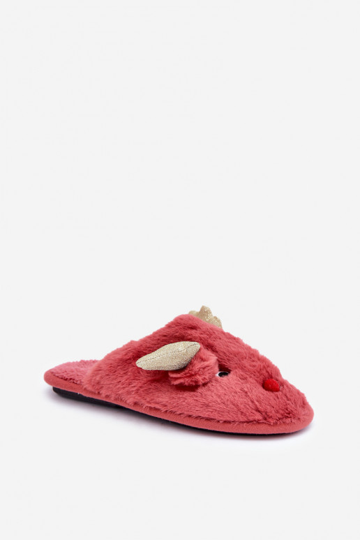 Chaussons Noël Avec un thème Renne avec un manteau de fourrure couleur corail Asielle Chaussons Noël Avec un thème Renne avec un manteau de fourrure couleur corail Asielle