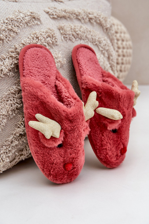 Chaussons Noël Avec un thème Renne avec un manteau de fourrure couleur corail Asielle Chaussons Noël Avec un thème Renne avec un manteau de fourrure couleur corail Asielle