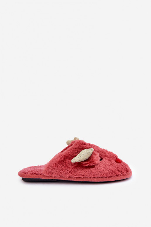 Chaussons Noël Avec un thème Renne avec un manteau de fourrure couleur corail Asielle Chaussons Noël Avec un thème Renne avec un manteau de fourrure couleur corail Asielle