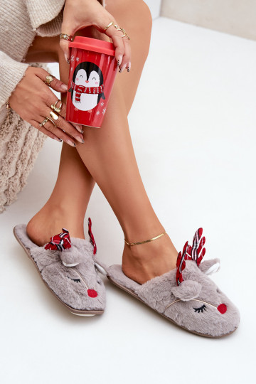 Chaussons de Noël avec motif rennes couleur sable Sylaia