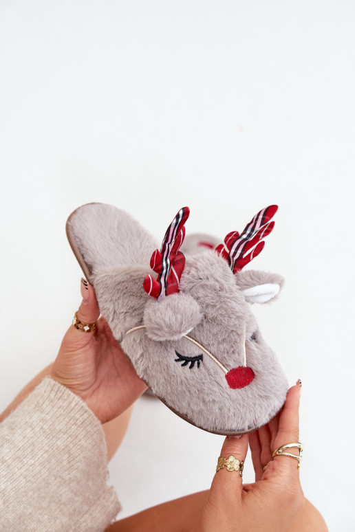 Chaussons de Noël avec motif rennes couleur sable Sylaia