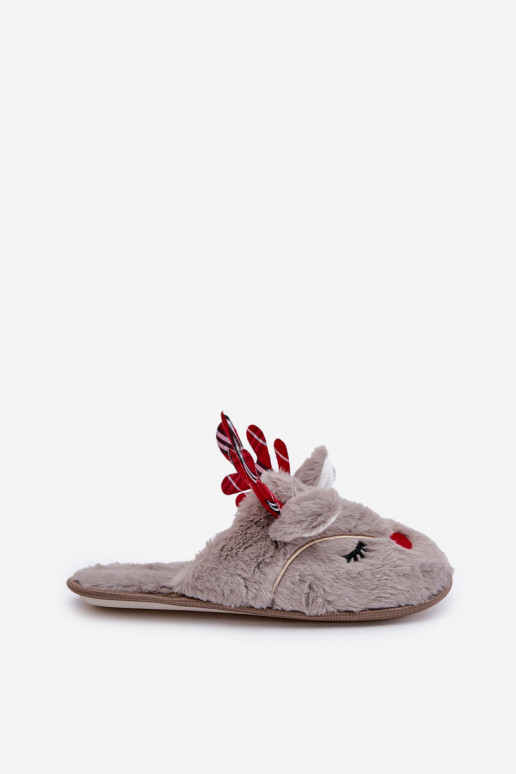 Chaussons de Noël avec motif rennes couleur sable Sylaia