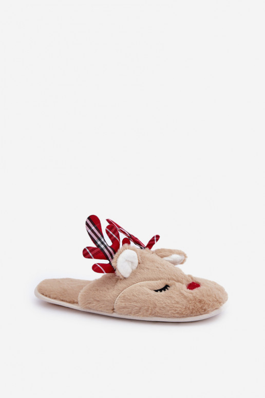 Chaussons de Noël avec motif rennes couleur sable Sylaia