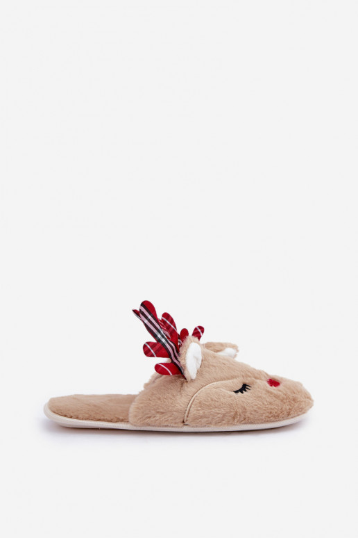 Kerstslippers met een rendier-thema in zandkleur Sylaia