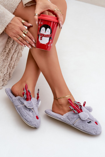 Chaussons de Noël avec motif rennes couleur grise Sylaia