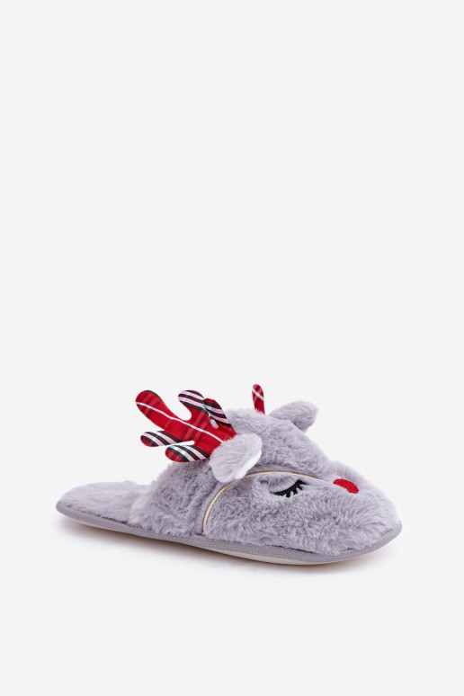 Kerstslippers met een rendier-thema in grijze kleur Sylaia