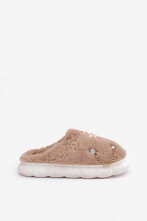 Slippers met strikken en bont in zandkleur Ivelfedi