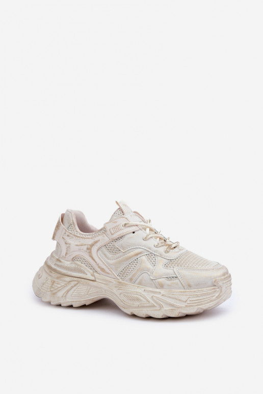 Sneaker-Stil Stiefel für Damen mit Used-Look und Plattform in sandfarbener Ausführung von SeladĮen
