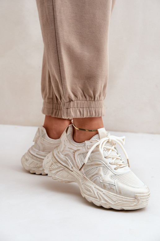 Sneaker-Stil Stiefel für Damen mit Used-Look und Plattform in sandfarbener Ausführung von SeladĮen